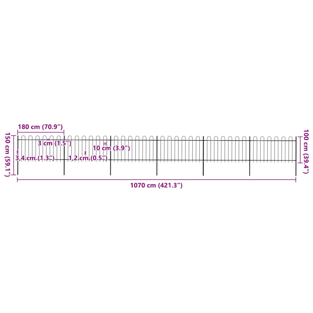 Sodo tvora su lankiniu viršumi, plienas, 1070x100cm, juoda
