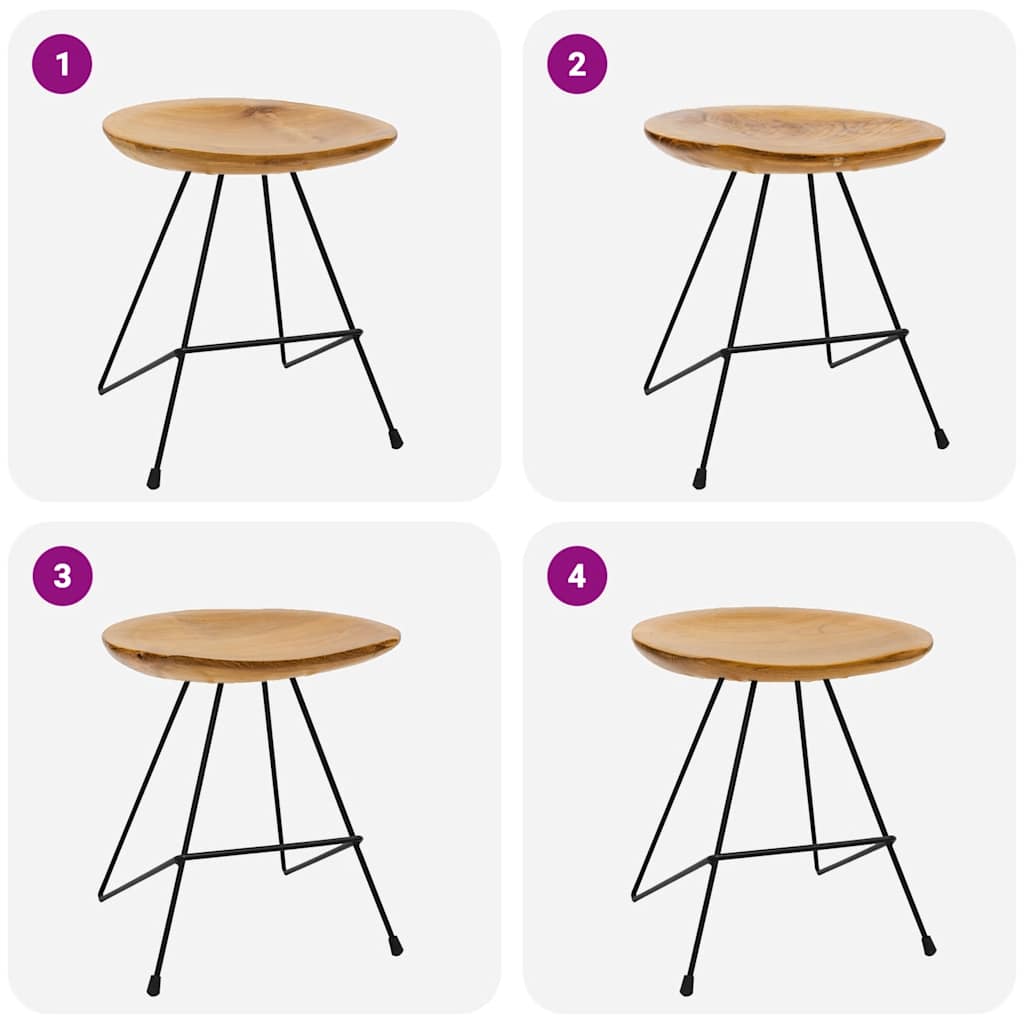 Stools, 2 pcs., solid teak wood