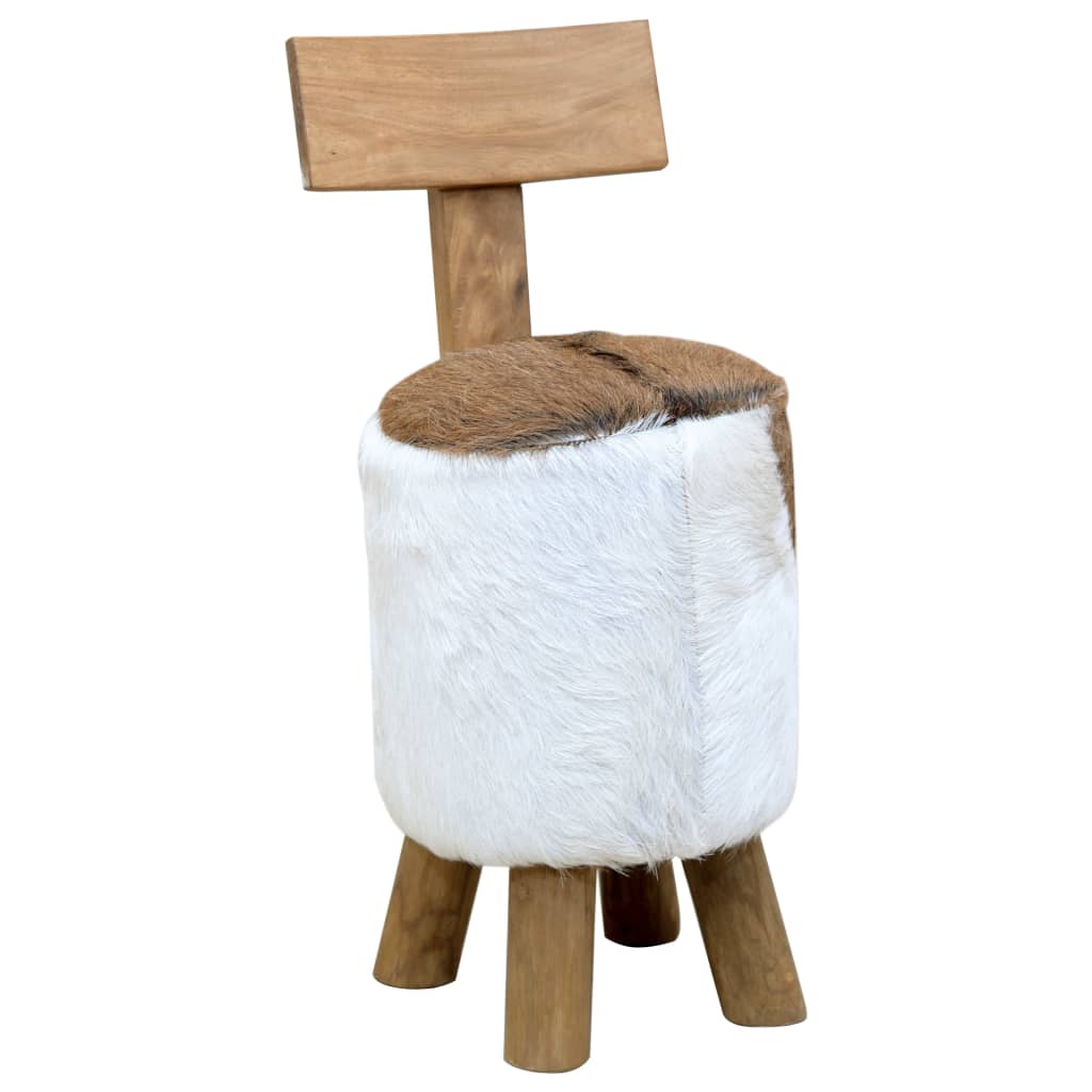 Goat skin and solid teak stool