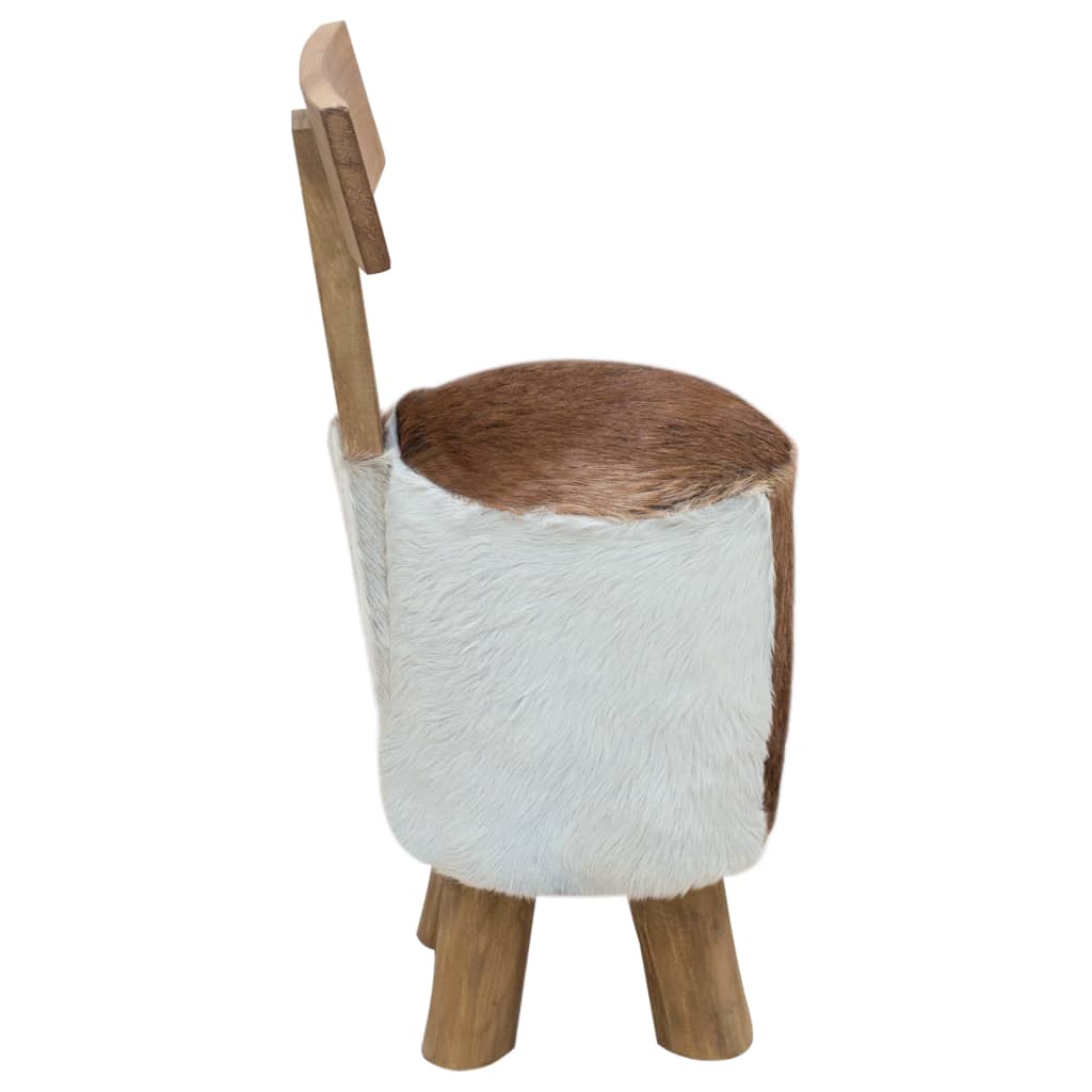 Goat skin and solid teak stool