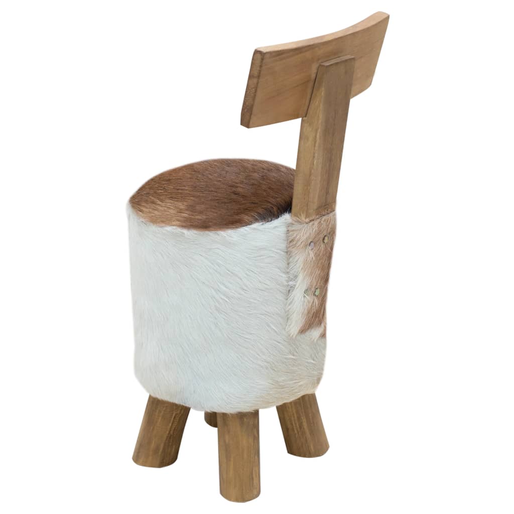 Goat skin and solid teak stool