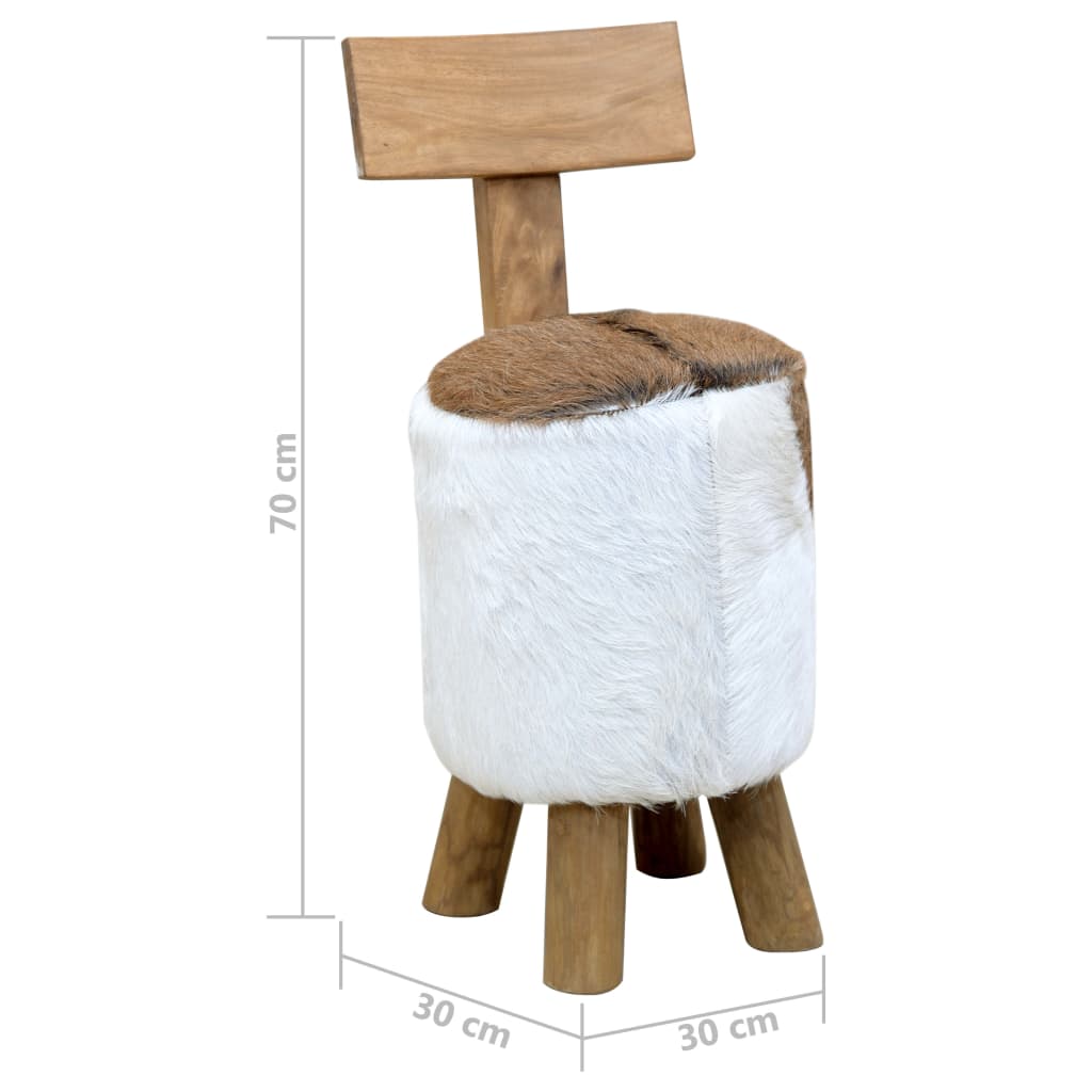 Goat skin and solid teak stool