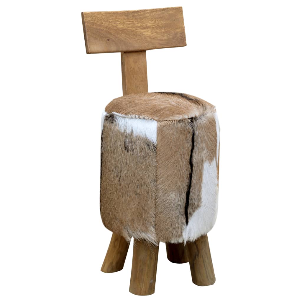 Goat skin and solid teak stool