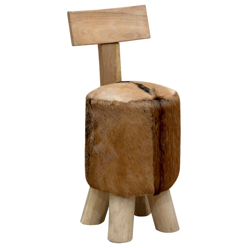 Goat skin and solid teak stool