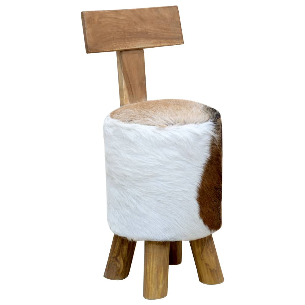 Goat skin and solid teak stool