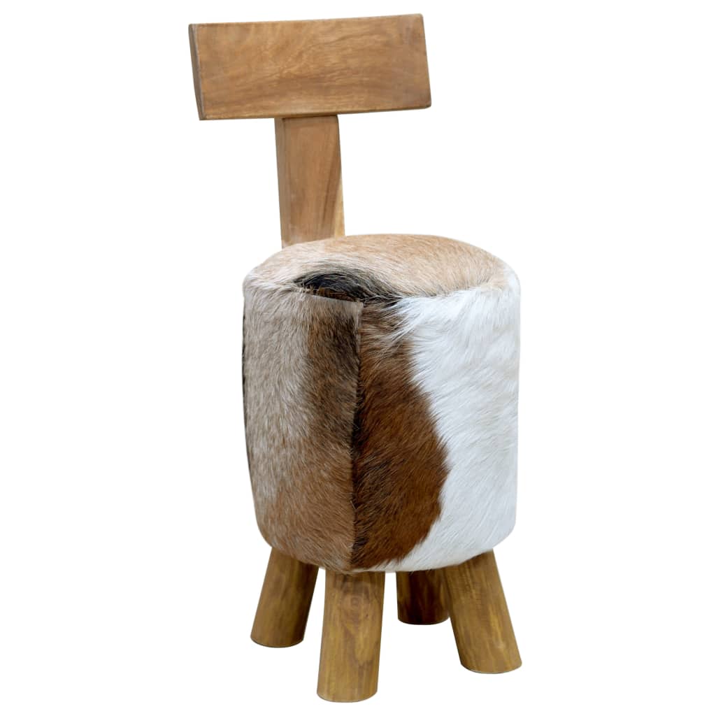 Goat skin and solid teak stool