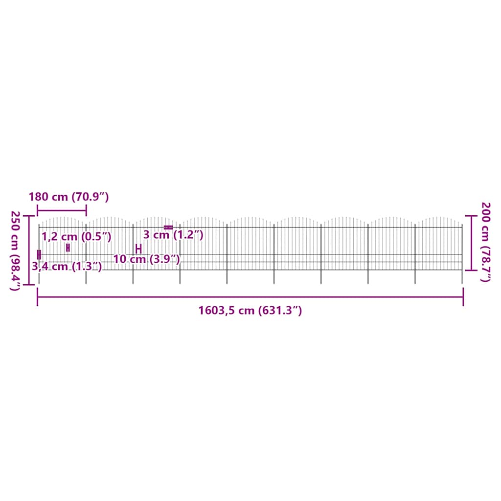Sodo tvora su iešmeliais, plienas, 1603,5x200cm, juoda