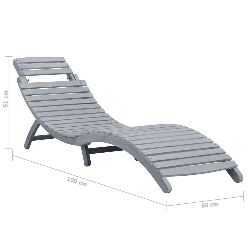 Sun lounger, whitewashed grey, solid acacia