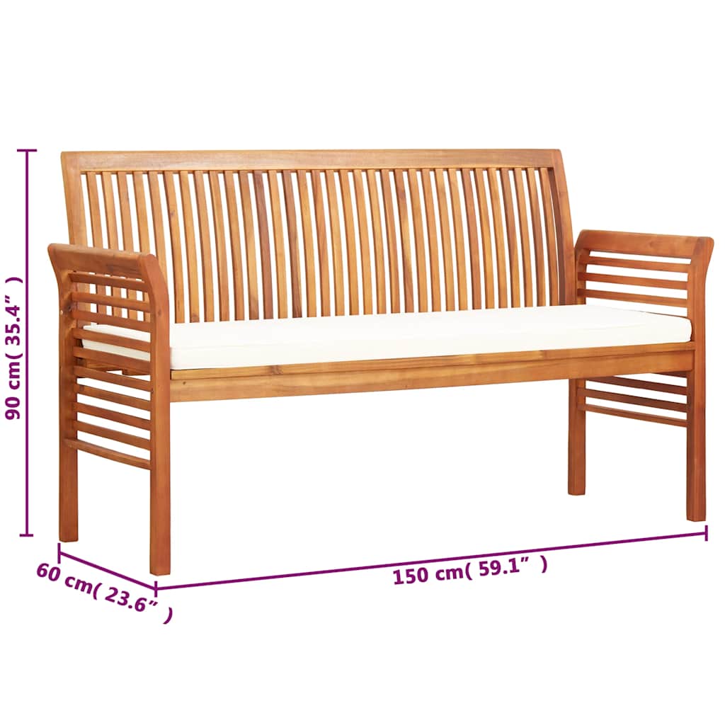 Trivietis sodo suoliukas su čiužinuku, 150cm, akacijos masyvas