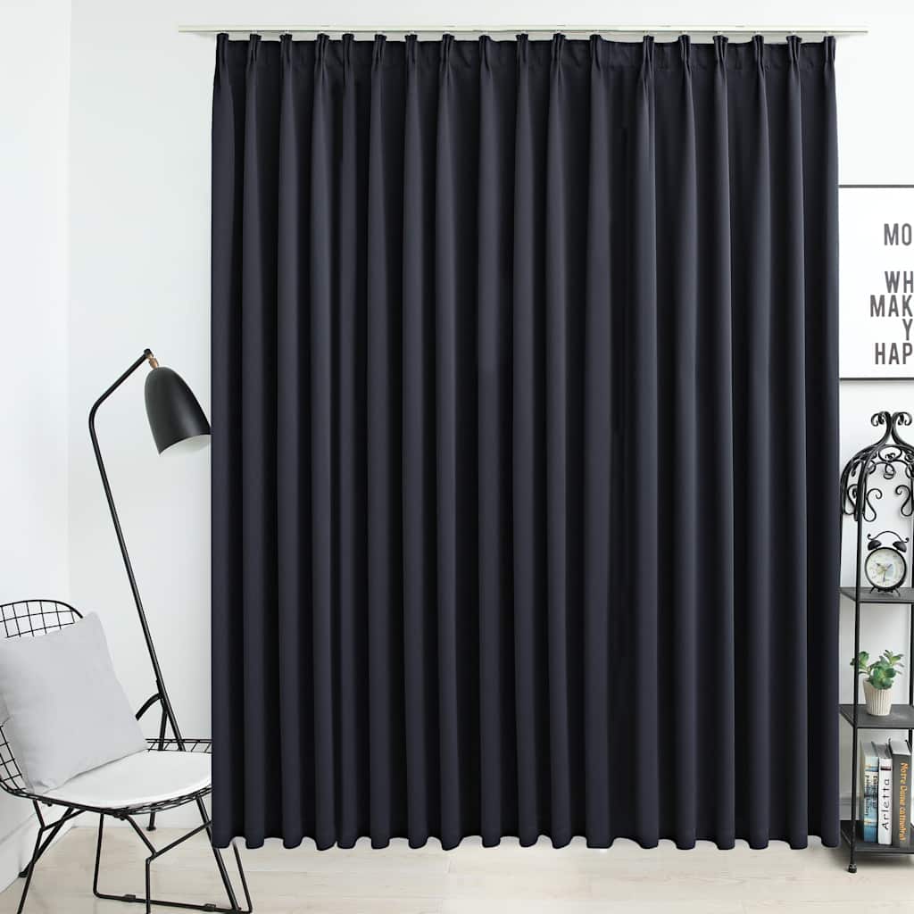 Blackout curtain with hooks, black, 290x245cm