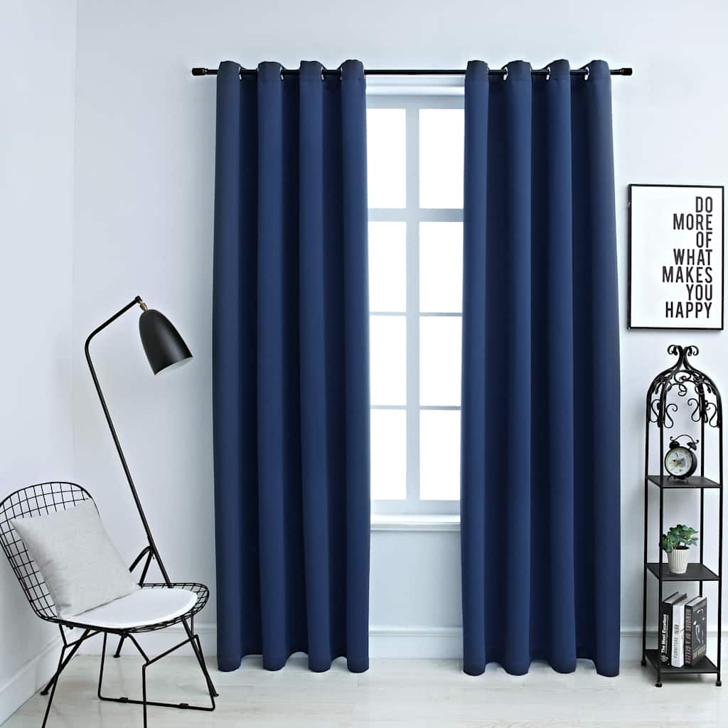Ring top blackout curtains, 2 pcs, blue, 140x225cm
