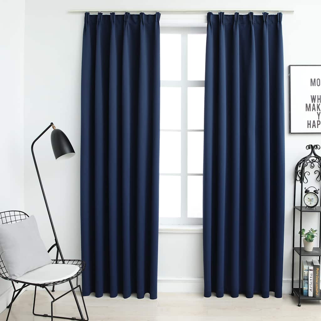 Blackout curtains with hooks, 2 pcs., blue, 140x225cm