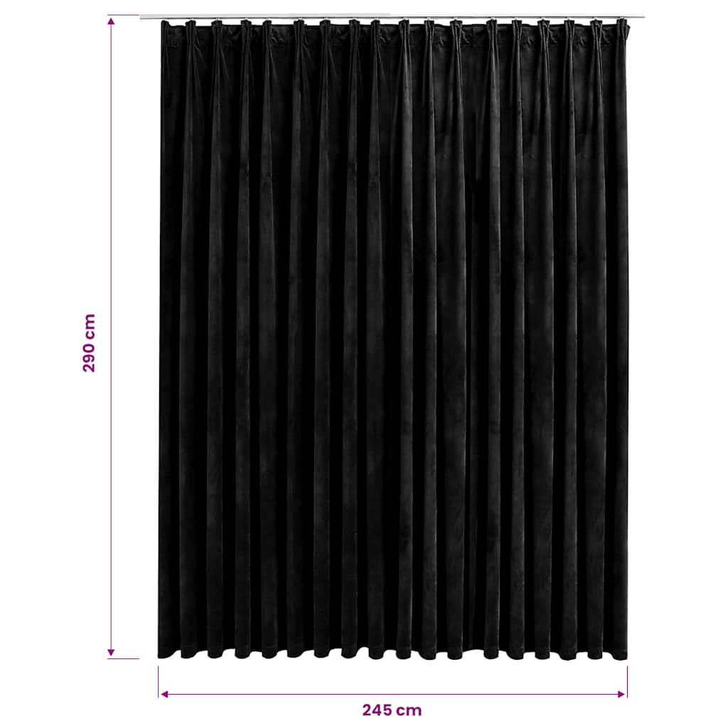 Naktais aizkars ar āķiem, melns, 290x245cm, samts