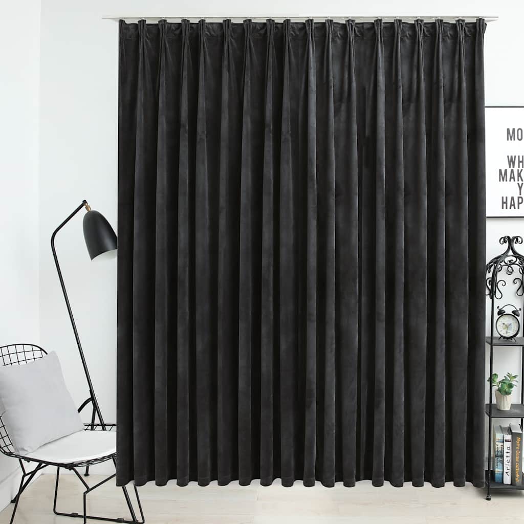 Blackout curtain with hooks, anthracite, 290x245cm, velvet
