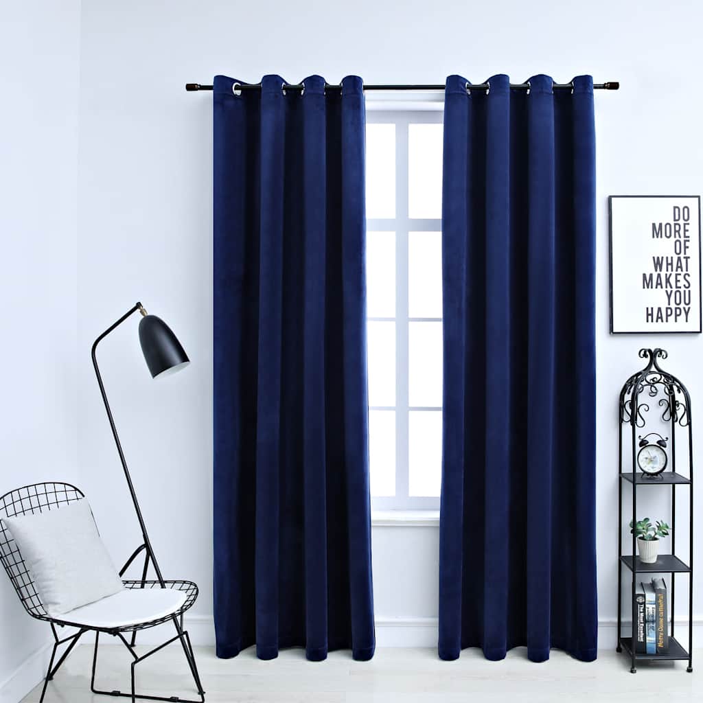 Night curtains, 2 pcs, dark blue, 140x225cm, velvet