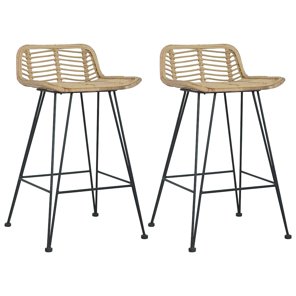 Bar stools, 2 pcs, natural color, rattan