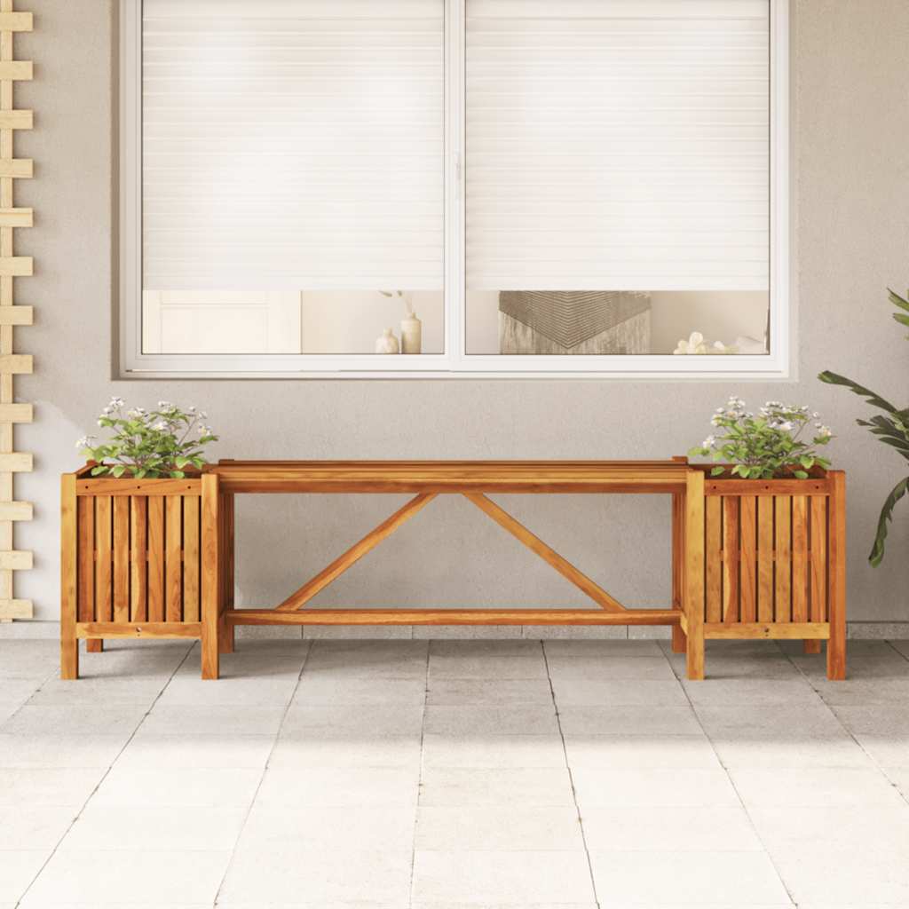 Sodo suoliukas su 2 vazonais, 150x30x40cm, akacijos masyvas