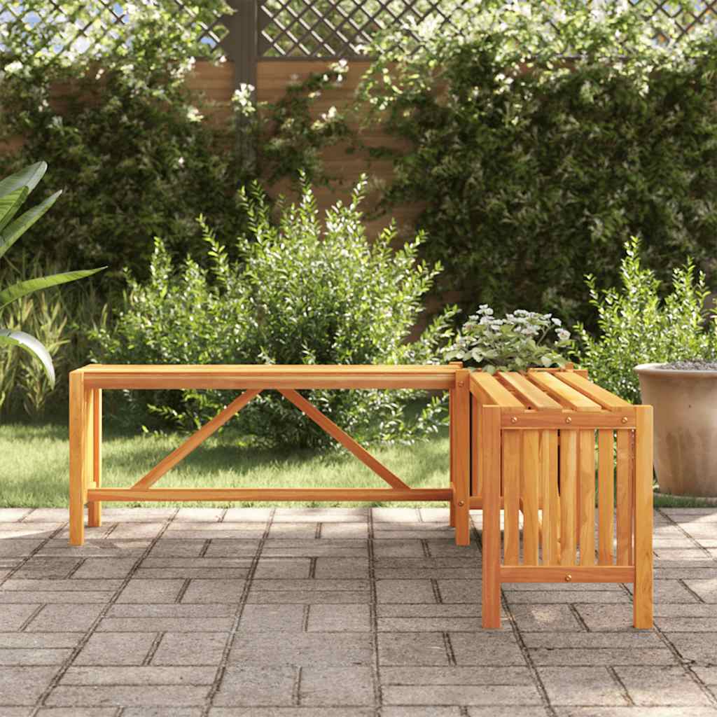 Corner garden bench with planter, 117x117x40cm, acacia