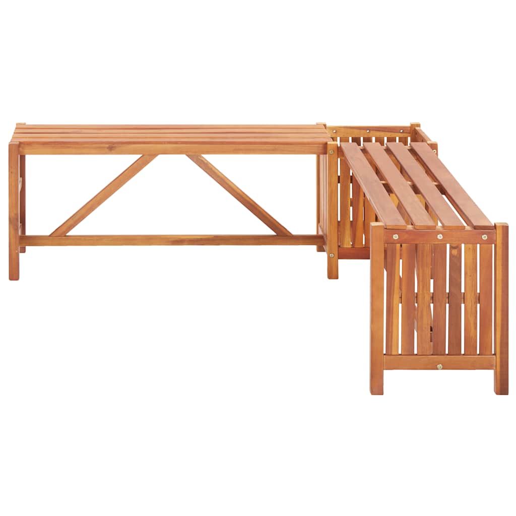 Corner garden bench with planter, 117x117x40cm, acacia