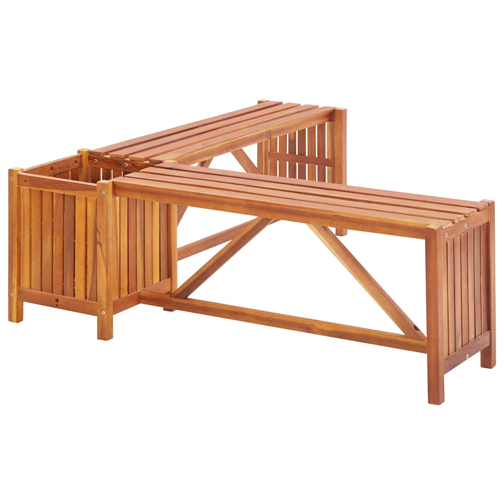 Corner garden bench with planter, 117x117x40cm, acacia