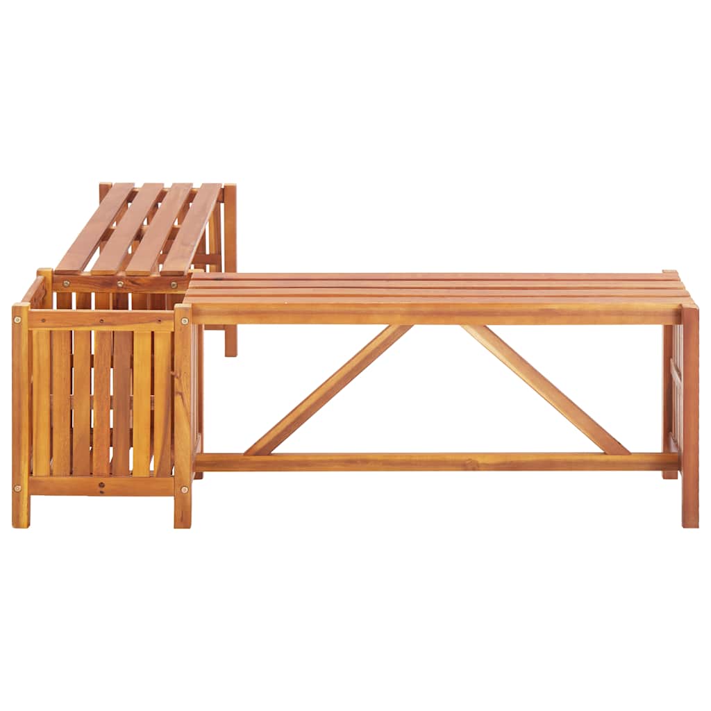 Corner garden bench with planter, 117x117x40cm, acacia