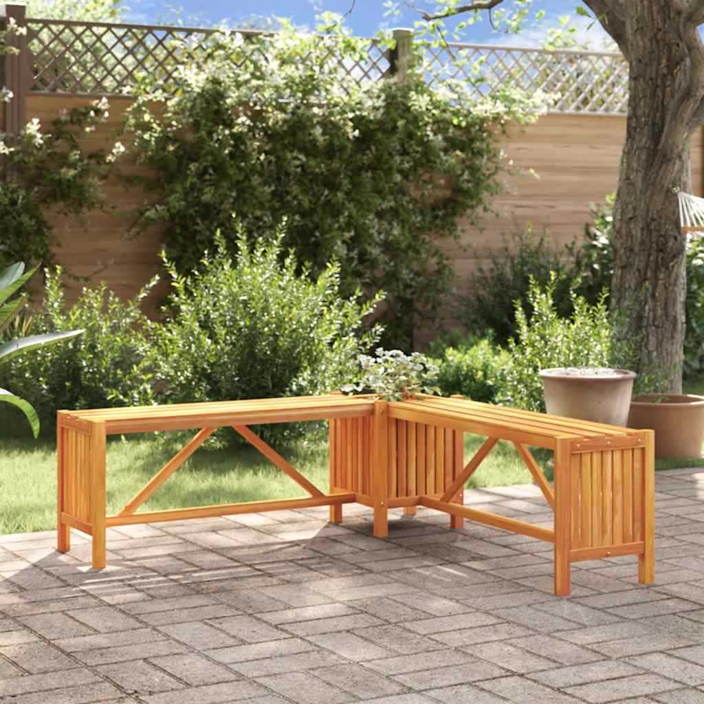 Corner garden bench with planter, 117x117x40cm, acacia