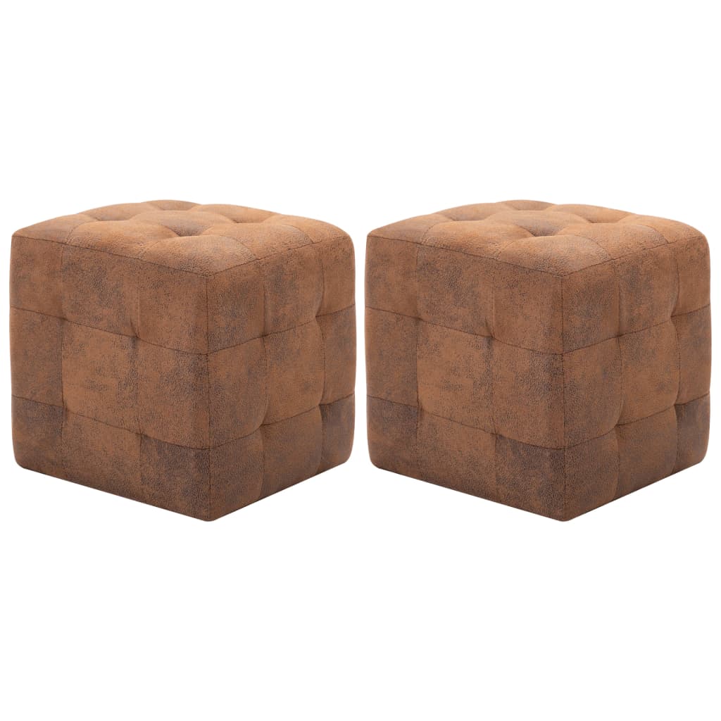 Ottomans, 2 pcs, brown, 30x30x30cm, faux suede