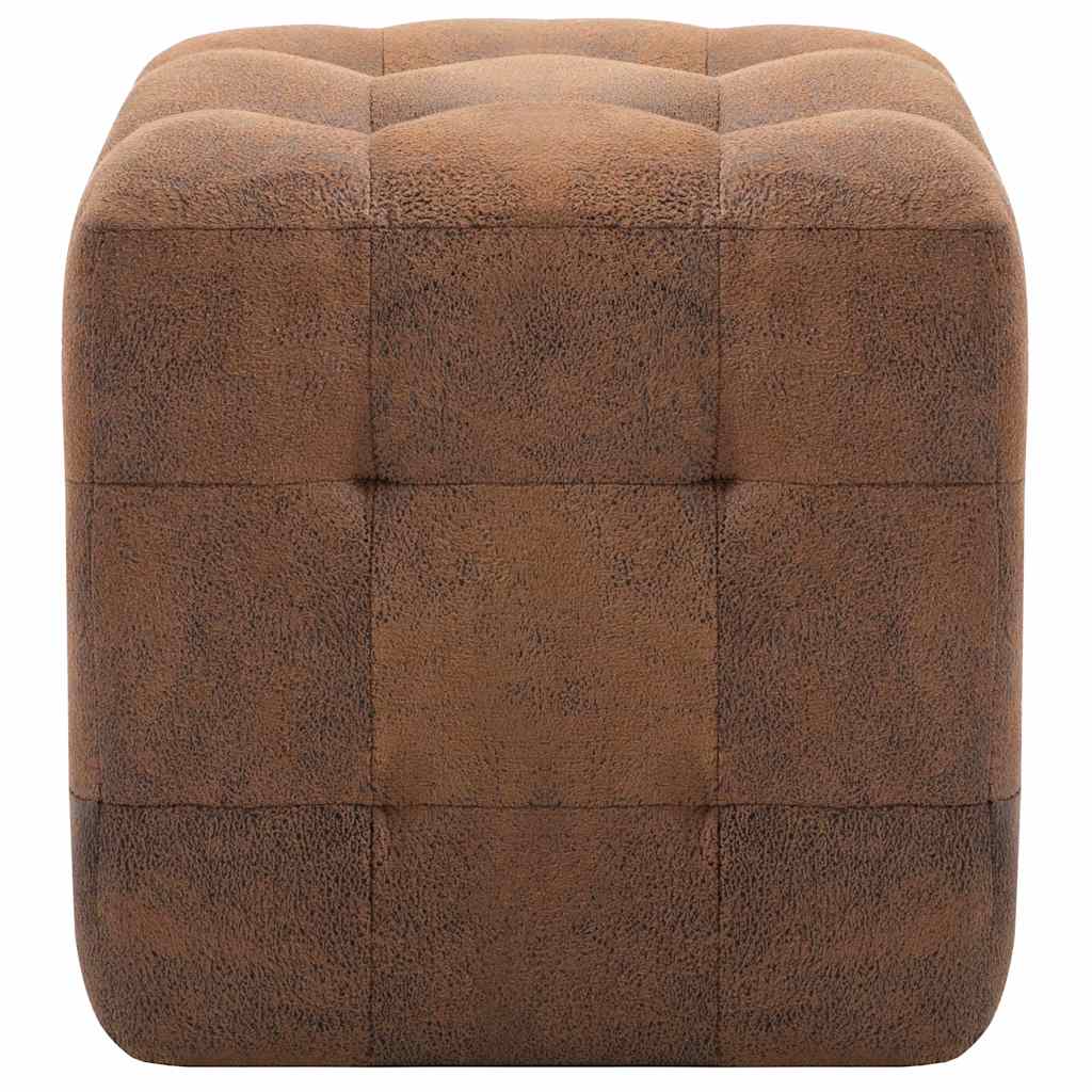 Ottomans, 2 pcs, brown, 30x30x30cm, faux suede