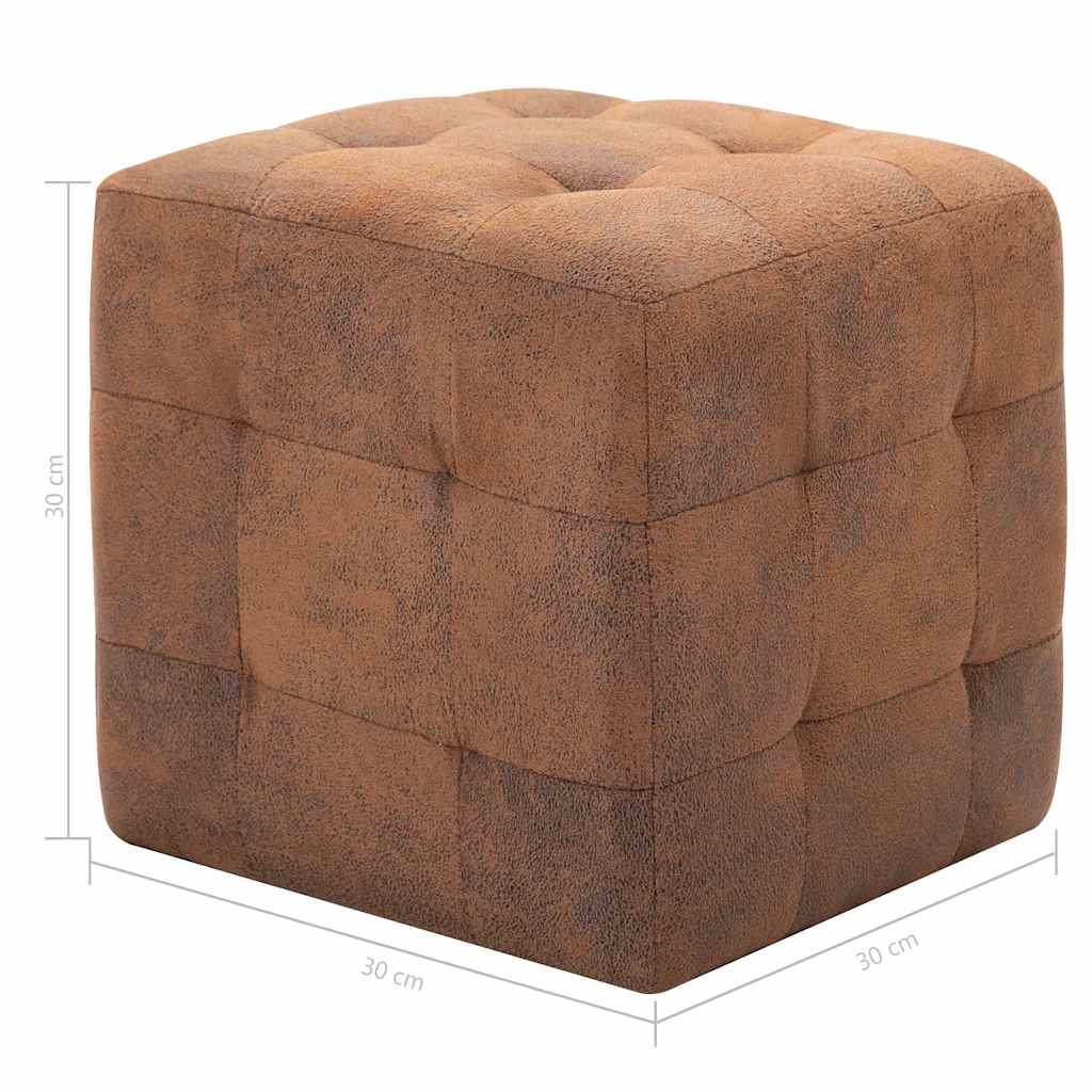 Ottomans, 2 pcs, brown, 30x30x30cm, faux suede