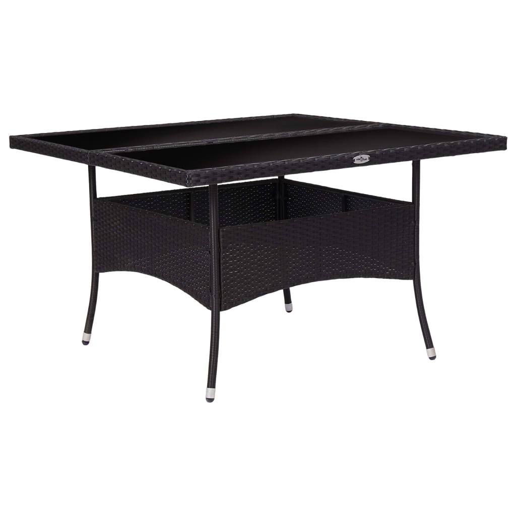 Outdoor dining table, black, poly rattan and glass