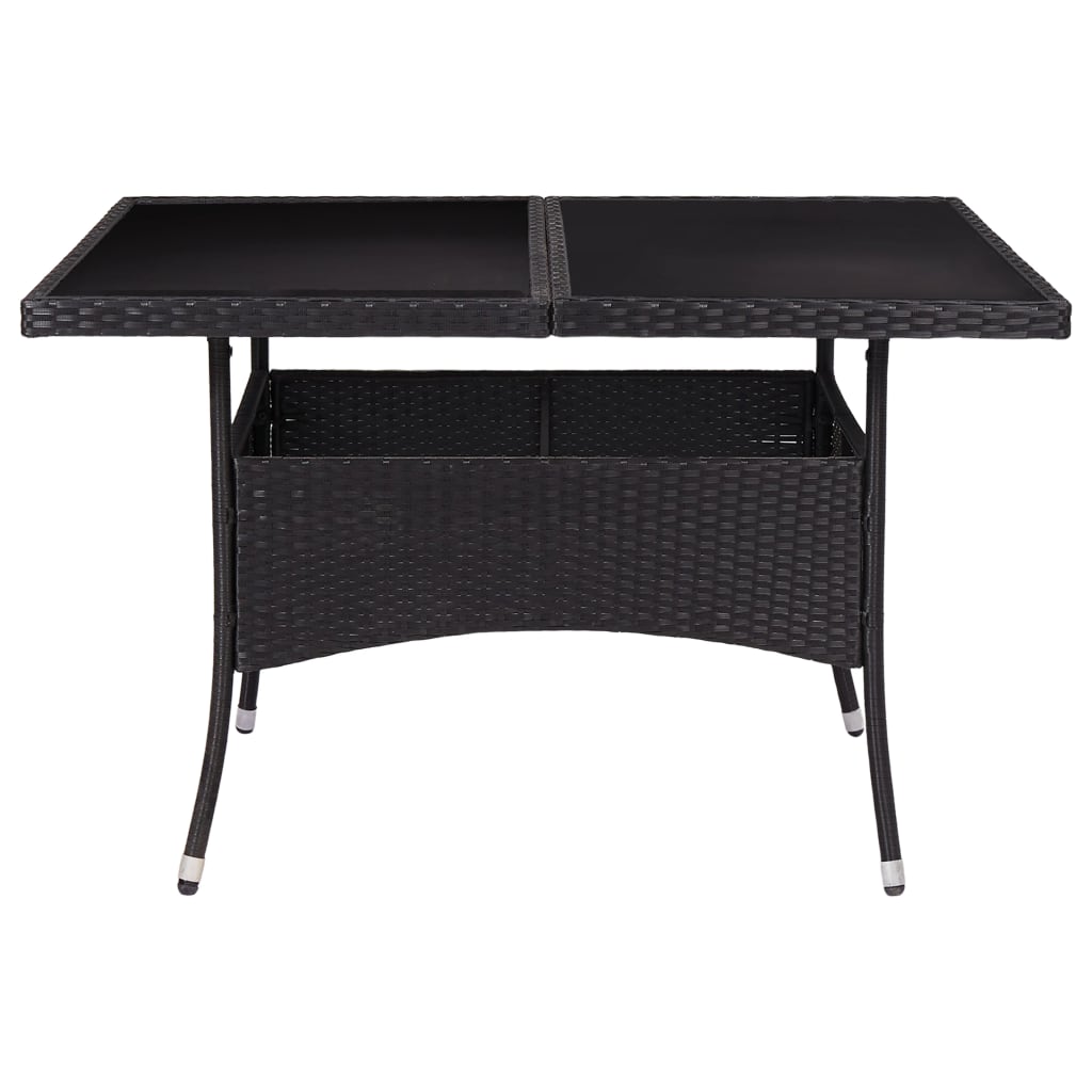 Outdoor dining table, black, poly rattan and glass