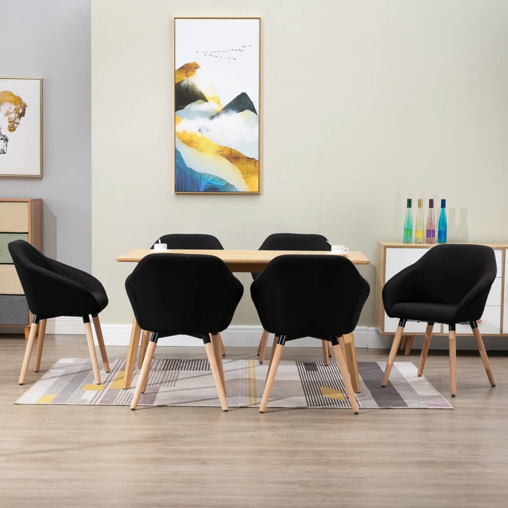 Dining chairs, 6 pcs, black, fabric