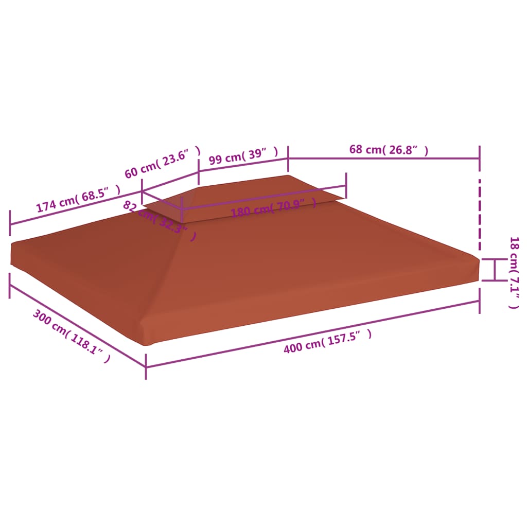 Gazebo canopy, 2-tier, terracotta, 4x3m, 310 g/m²