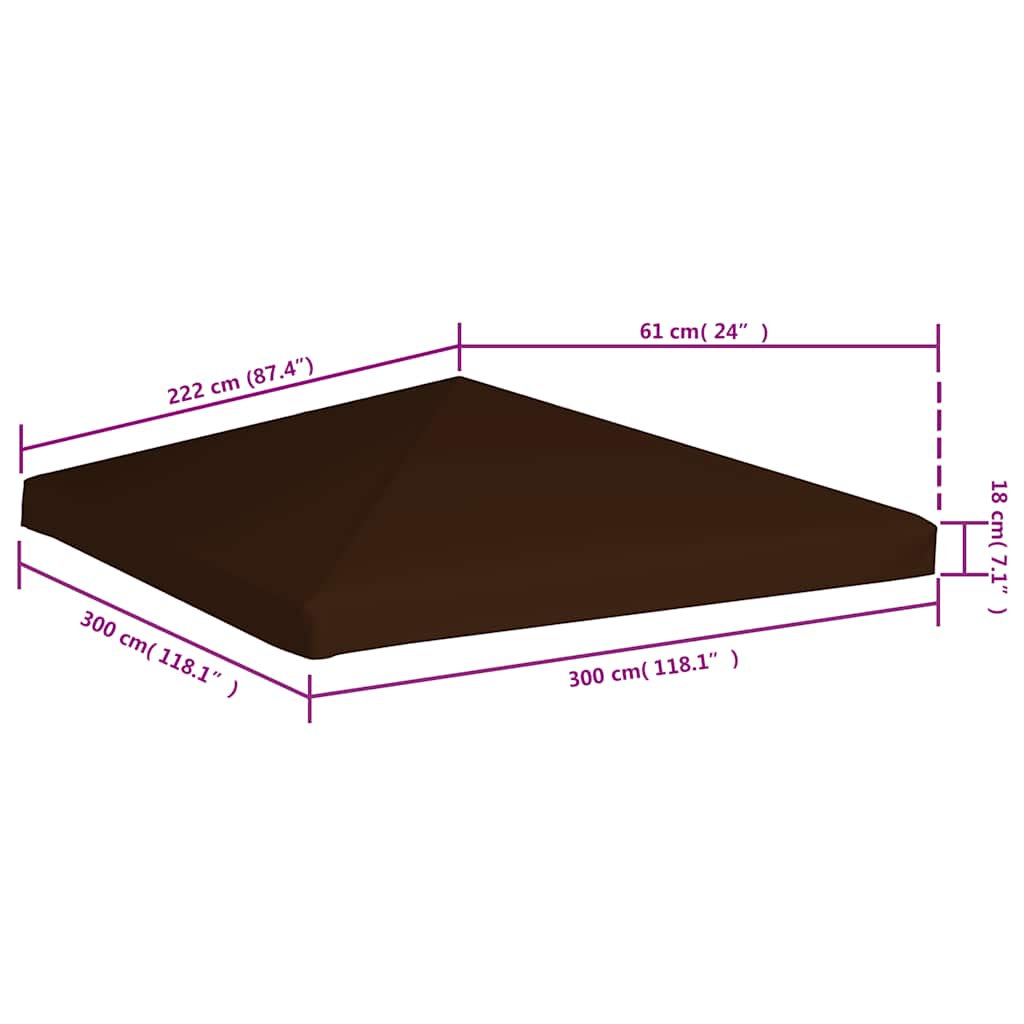 Gazebo top canopy, brown, 3x3m, 310 g/m²