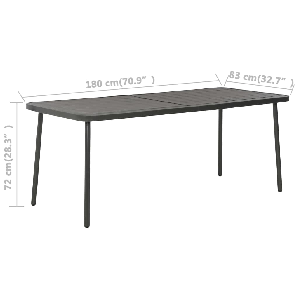 Sodo stalas, tamsiai pilkos spalvos, 180x83x72cm, plienas