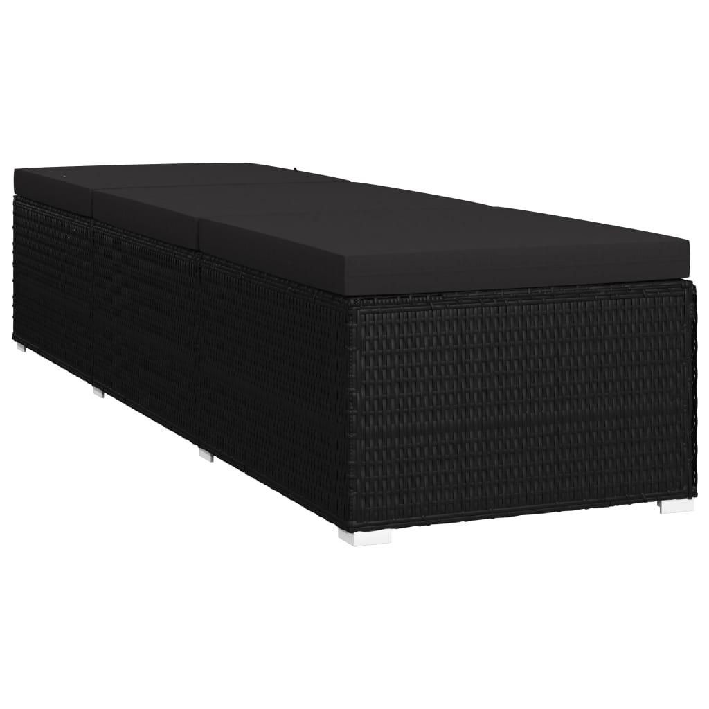 Sun lounger with mattress, black, polyrattan