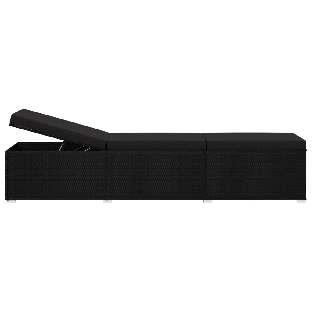 Sun lounger with mattress, black, polyrattan