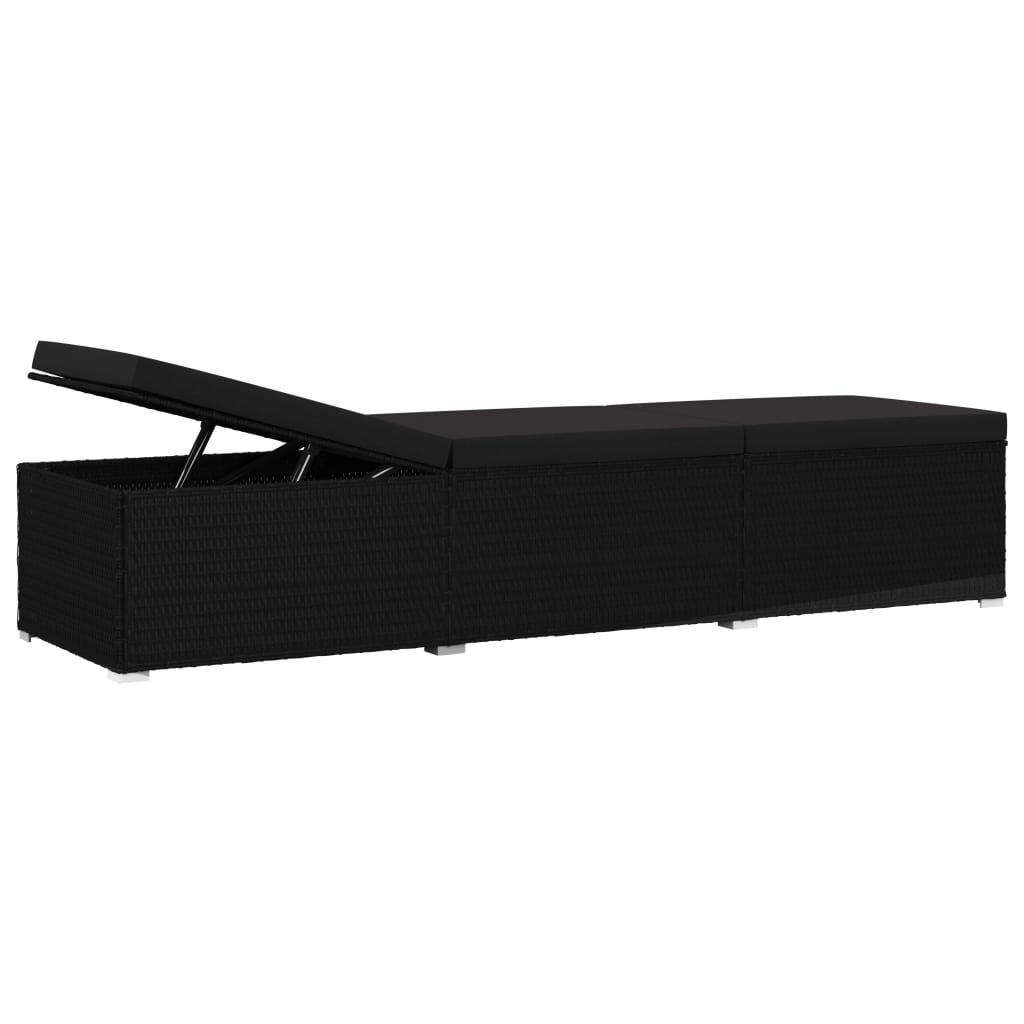 Sun lounger with mattress, black, polyrattan