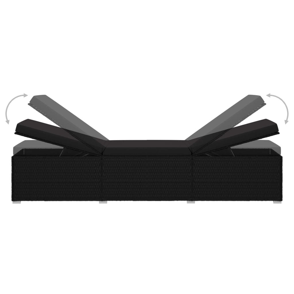 Sun lounger with mattress, black, polyrattan