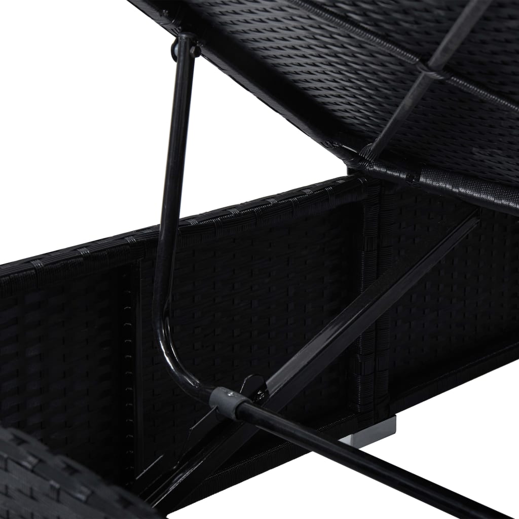 Sun lounger with mattress, black, polyrattan