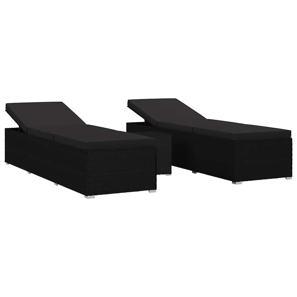 Sodo gultai su pagalve 3 pcs Juoda Poli ratanas