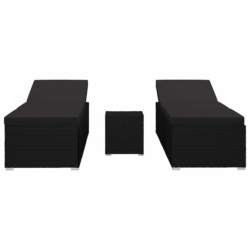 Sodo gultai su pagalve 3 pcs Juoda Poli ratanas