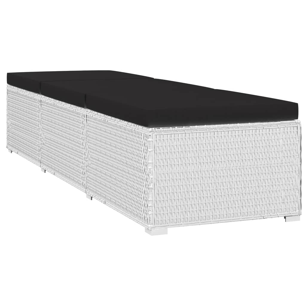 Sun lounger with cushion and tea table, white, rattan