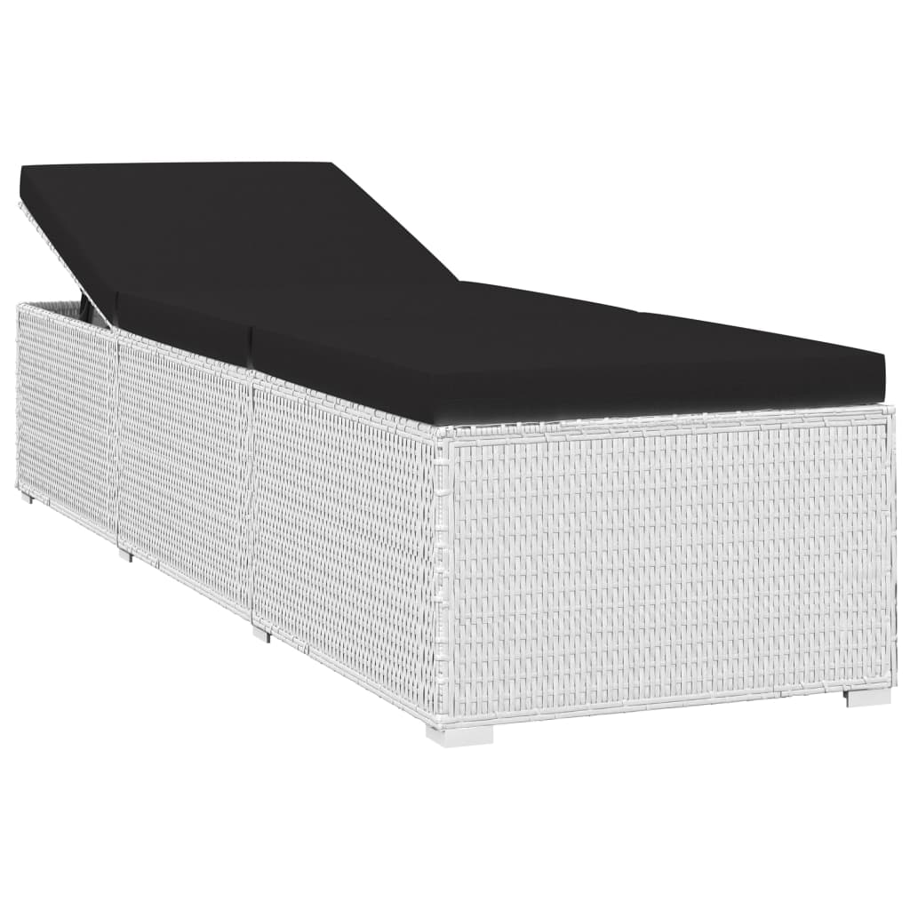 Sun lounger with cushion and tea table, white, rattan
