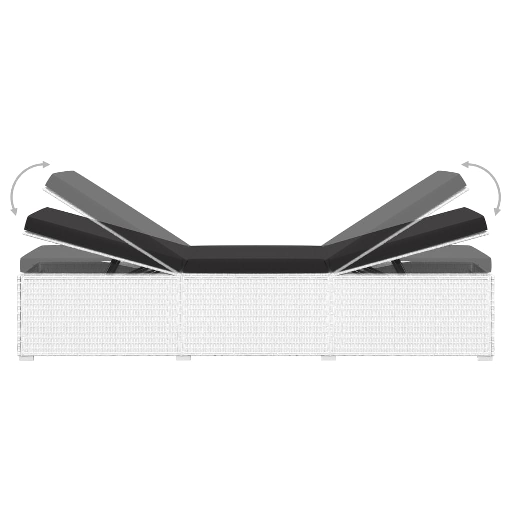 Sun lounger with cushion and tea table, white, rattan