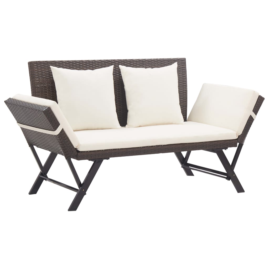 Garden bench with cushions, brown, 176cm, poly rattan