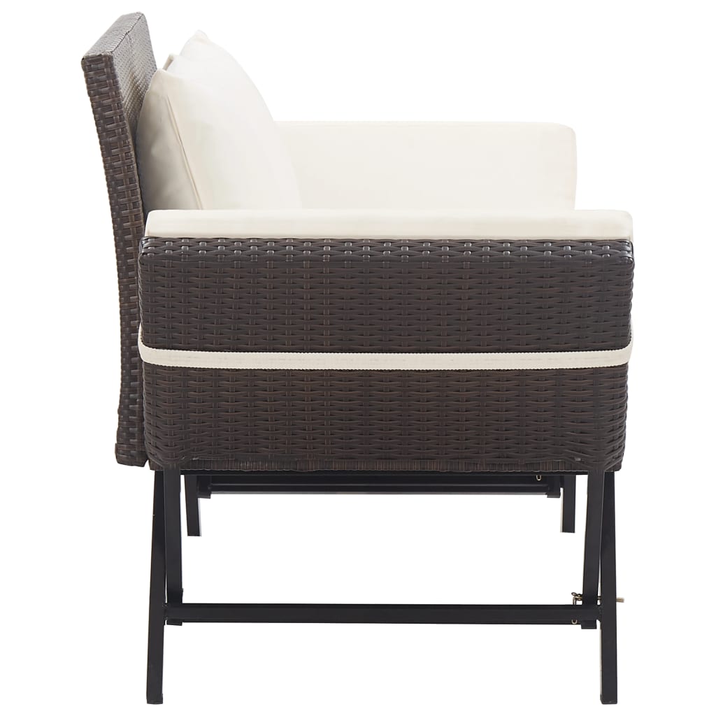 Garden bench with cushions, brown, 176cm, poly rattan