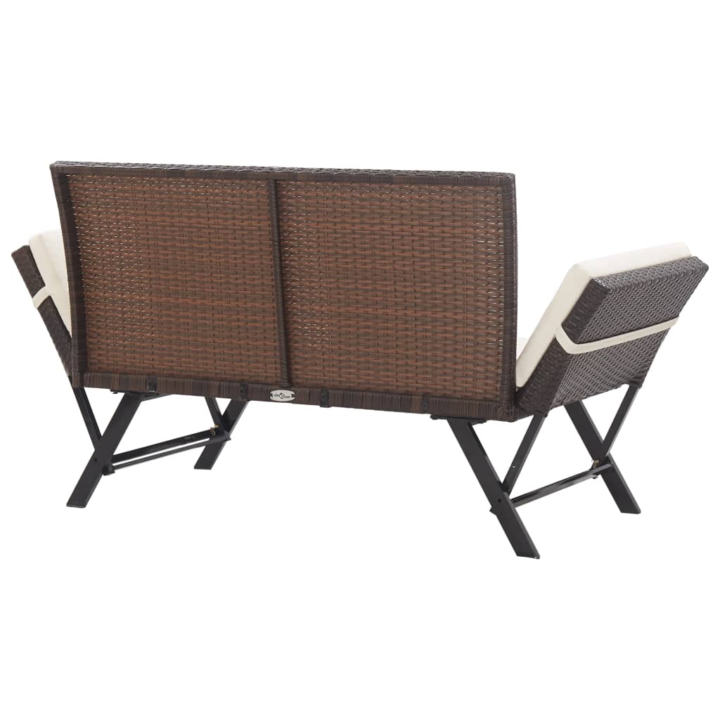 Garden bench with cushions, brown, 176cm, poly rattan