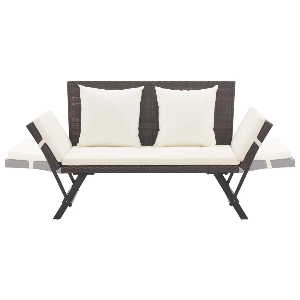 Garden bench with cushions, brown, 176cm, poly rattan
