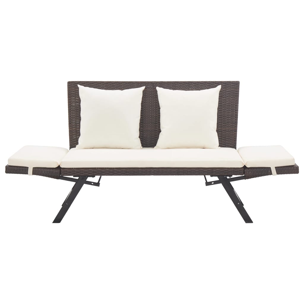 Garden bench with cushions, brown, 176cm, poly rattan